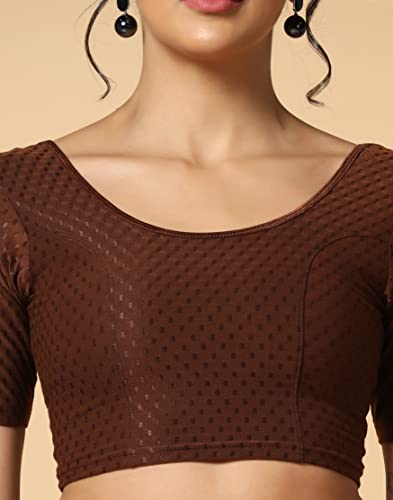 Toplot Cotton Blend Lycra Stretchable Readymade Blouses Pack Of 2 (Combo-5058-Bbp-Cof-32),Baby Pink-Coffee,32,B0CV59YPBB