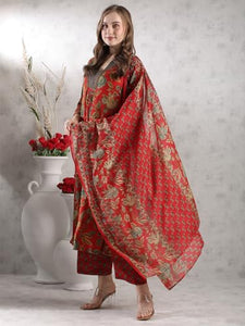 Gosriki Women'S Rayon Blend Anarkali Printed Kurta With Palazzo & Dupatta (Cia Red-Vks05-Gs_Xl_Red_X-Large),Red,,B0DJWGF57T