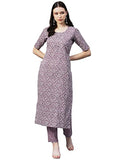 Anni Designer Women'S Cotton Blend Printed Straight Kurta With Pant (Batakli-Purple_4Xl_Purple_Xxxx-Large),Purple,4XL
