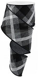 Plaid Canvas Wired Edge Ribbon, 10 Yards (Grey, Black, White, 2.5)