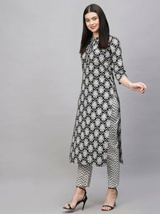 Gosriki Women'S Cotton Blend Straight Printed Kurta With Pant (Babita Black-Nw-Gs_M_Black_Medium),Black,,B0CSG396FJ