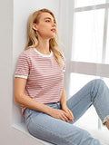 Toplot Stripe Printed Short Sleeve Regular Fit Top For Women (Top-5142-Pink-Xs),Pink,,B0CHQCP9VQ