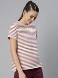 Enamor Athleisure Women's Relaxed Fit Short Sleeve Crew Neck 4 Way Stretch Breathable Antimicrobial Cotton Tee with Graphic - A3S1(A3S1-Rose Water Str / Happy Soul Graphic-S),Rsewatstr/Happysoul