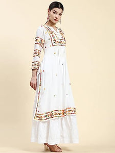 Gosriki Women'S Cotton Blend Chikankari Multi Work Embroidered Long Kurta (Simi White-Nw-Gs_S_White_Small),White,,B0CBXHT4FW