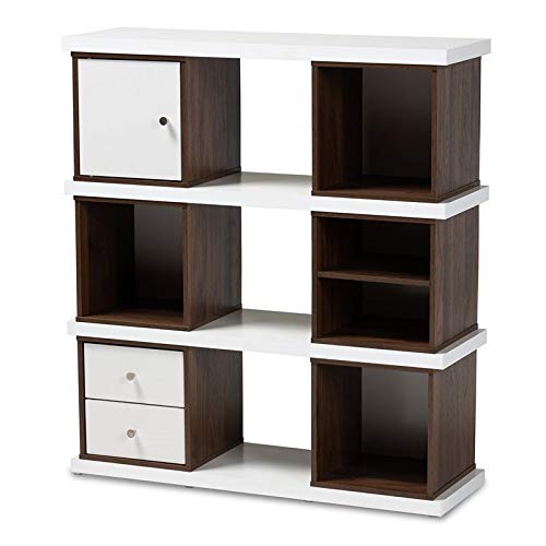 Baxton Studio Rune Modern And Contemporary Two-Tone White And Walnut Brown Finished 2-Drawer Bookcase