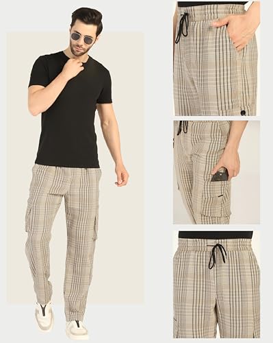 Toplot Men'S Regular Casual Pants (Chex-Trouser-5208-Beige-28_Beige,Beige,28,B0DJKVV25F
