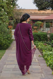 Gosriki Women'S Cotton Blend Straight Printed Kurta With Pant & Dupatta (Sawre Wine-Gs_M_Wine_Medium),Wine,,B0CQPG939Q