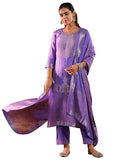 Libas Womens Woven Design Silk Blend Straight Kurta With Trousers And Dupatta
