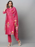 Anni Designer Women'S Cotton Blend Straight Printed Kurta With Pant & Dupatta (Natkat Pink_Xxl_Pink_Xx-Large),Pink,2XL,Cotton Blend,Regular,