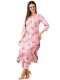 Anni Designer Women'S Cotton Blend Straight Printed Kurta With Pant (Bhutam Pink_Xl_Pink_X-Large),Pink,XL