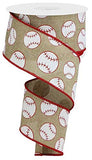 Sports Glitter Wired Ribbon 10 Yards (Baseball, Light Beige, 2.5)