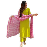 Gosriki Women'S Cotton Leheria Printed Kurta And Palazzos & Dupatta Set (Lahriya-Perrot_Xxl) Green,Green,2,B08TMB88BK