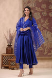 Gosriki Women'S Rayon Blend Anarkali Solid Kurta With Pant & Dupatta (Nirmooha Royal Blue-Vks01-Gs_S_Blue_Small),Blue,,B0DG2Y8RX1