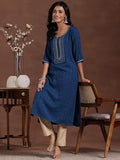 Libas Women'S Viscose Rayon Ethnic Motifs Straight Kurta (26822R Blue Blue L