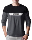 Eyebogler Men'S Round Neck Regular Fit Colorblocked Full Sleeves T-Shirt,Charcoal Grey Black Apparel,XL