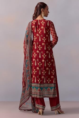 Anni Designer Women'S Rayon Viscose Straight Printed Kurta With Pant & Dupatta (Malta Red_Xxl_Red_Xx-Large),Red,2XL,Vicose Rayon,Regular,