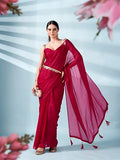 Womanista Women'S Satin Belted Saree (Ti6724_Pink)