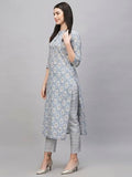 Anni Designer Women'S Cotton Blend Straight Printed Kurta With Pant (Babita Grey-Nw_S_Grey_Small),Grey,S,Cotton Blend,Babita Grey-NW_1468,