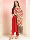 Gosriki Women'S Rayon Blend Solid Straight Kurta With Pant & Dupatta (Dhar Red-Vks01-Gs_M_Red_Medium),Red,,B0DT779SQT