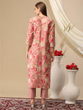 Anni Designer Women'S Cotton Blend Straight Printed Kurta With Pant (Nissu Pink-Nj_M_Pink_Medium),Pink,M,Cotton Blend,Regular,
