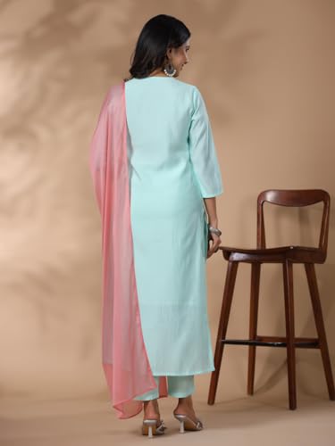 Gosriki Women'S Rayon Blend Straight Embroidered Kurta With Pant & Dupatta (Baad Green-Vks04-Gs_Xl_Green_X-Large),Green,,B0DHSCMLGH
