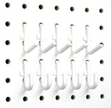 JSP Manufacturing Plastic Locking J Hook & L Hook Pegboard Kit | Garage Tool Craft Jewelry Storage Pegboard Organizer (50, White