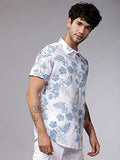 Lookmark Men'S Cotton Blend Stitched Solid Half Sleeve Regular Fit Shirt(Printed Regular Fit Shirt Blue Leaf-M)