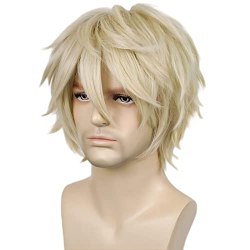 Alacos Blonde Wig Short Fashion Spiky Layered Anime Cosplay Wig Halloween Christmas Carnival Dress Up Pretend Play Party Wig Gif