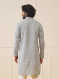 Jompers Men Grey Chikankari Embroidered Kurtas (Grey, M) Grey M Inkko_626