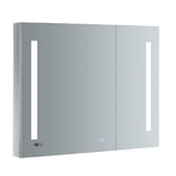 Fresca Tiempo 36 Wide X 30 Tall Wall Mount Bathroom Medicine Cabinet With Dimmable Led Lights, 3 Shelves, Anti-Fog Mirror, A