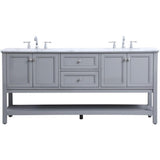 Elegant Decor Metropolis 72 Double Sink Marble Top Bathroom Vanity In Gray