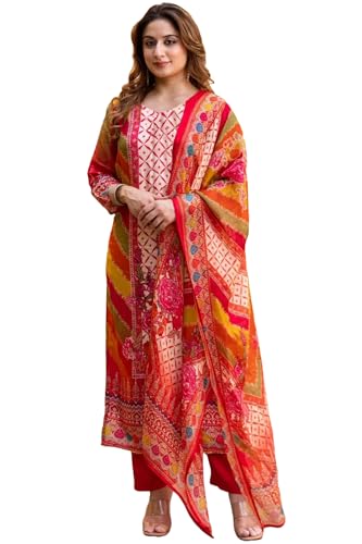 Anni Designer Women'S Rayon Viscose Straight Printed Kurta With Pant & Dupatta (Galops Multi_S_Multicolor_Small),Multicolour,S
