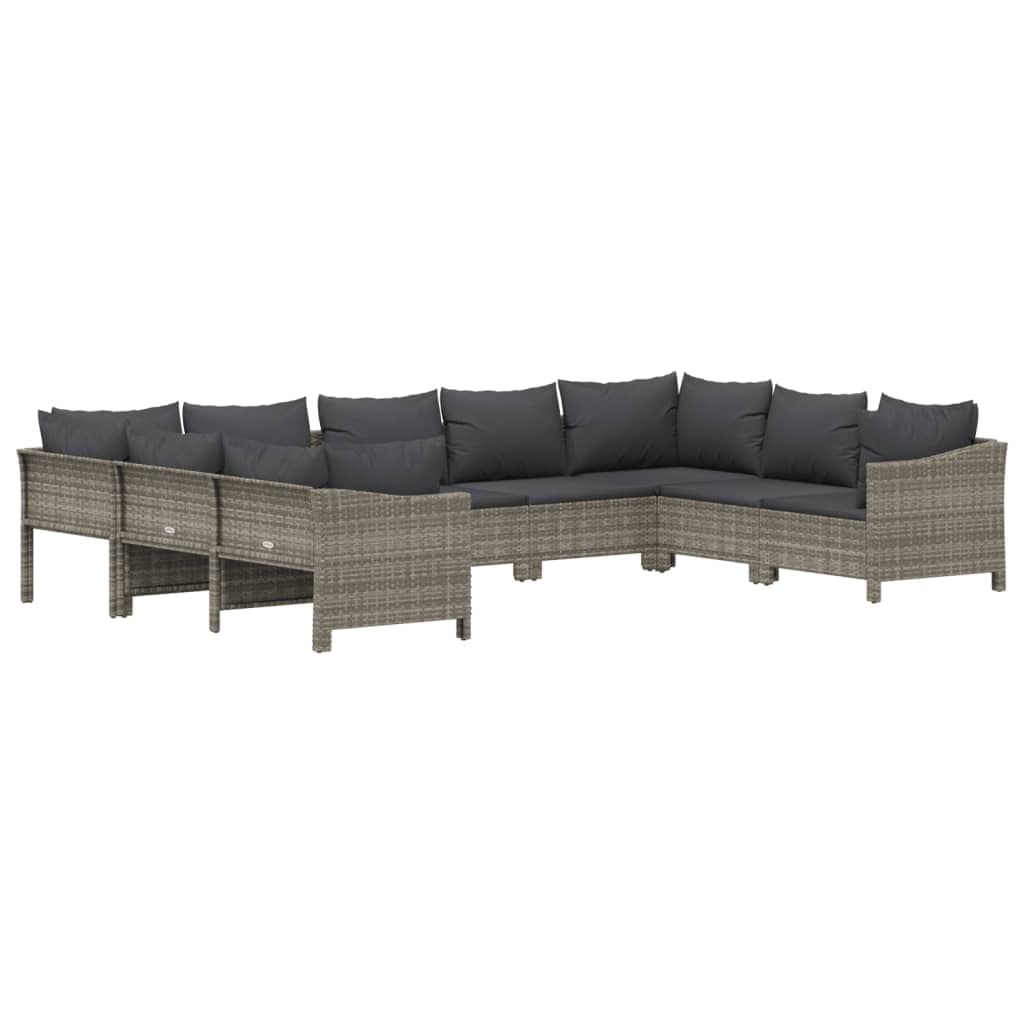 Vidaxl Modern Gray Pe Rattan 9 Piece Patio Lounge Set With Cushions - Modular Outdoor Furniture Set For Patio Or Garden