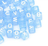 450 Blue Acrylic Letter Beads with White Letters 6mm with 3.4mm Hole