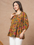 Gosriki Women'S Tunics Tops Rayon Viscose Printed Short Top For Women (Silvi Yellow-Vks01-Gs_L_Yellow_Large),Yellow,,B0DVQ362NQ