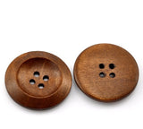 50 PCs Brown Wood Sewing Buttons Scrapbooking 4 Holes Round 3cm(1 1/8) Dia.