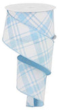 Diagonal Stripe/Check Wired Edge Ribbon - 10 Yards (Pale Blue, White, 2.5)