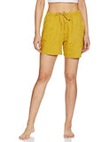 Enamor Essentials Womens Mid Rise Relaxed Fit Thigh Length Breathable Pure Cotton Shorts with 2 Side Pockets - E062-(E062_Square Ditsy Mustard Combo_M),Square Ditsy Mustard