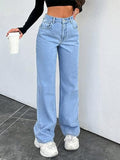 Kotty Womens Straight Button Solid Baggy Jeans(Blue,L)_Kttladiesjeans2887L