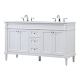 Elegant Decor Indoor Modern Under Sink Bathroom Fixtures Storage Organizer Cabinet 60 Inch Double Bathroom Vanity - White