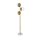 Living District Eclipse 3-Light Metal & Glass Floor Lamp In Brass/Clear