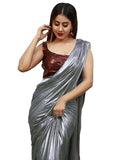 The Fashionology, WomenS Plain Lycra Silk Saree With Unstitched Blouse Piece | Bollywood Style, Party/Casual Wear Saree | Lengt