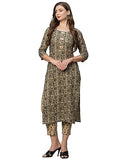 Gosriki Women'S Cotton Blend Straight Printed Kurta With Pant Set (Bhati-Beige-Gs_Xxl_Beige_Xx-Large),Beige,2,B0CFFGWS1P
