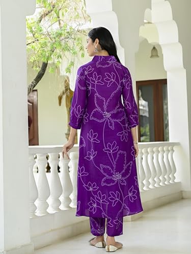 Anni Designer Women'S Cotton Blend Anarkali Printed Kurta With Pant (Marup Begani-Nw_Xl_Begani_X-Large),Begani,XL,Cotton Blend,Anarkali,