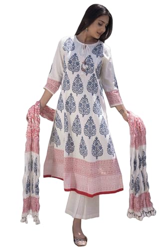 Gosriki Women'S Rayon Blend Straight Printed Kurta With Pant & Dupatta (Purri White-Gs_S_White_Small),White,,B0DBLZ4LRH