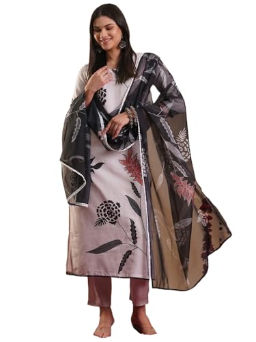 Gosriki Women'S Rayon Blend Straight Printed Kurta With Pant & Dupatta (Deeru Cream-Gs_L_Cream_Large),Cream,,B0DC6MNDTP