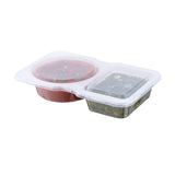 Futura 5 Ounce Snack Containers, 100 Microwavable Sauce Containers - 2 Compartments, Hinged Lid, Clear Plastic Portion Cups, For