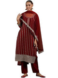 Libas Womens Embroidered Silk Blend Straight Kurta With Trousers And Dupatta