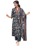 Gosriki Women'S Rayon Viscose Anarkali Printed Kurta With Palazzo & Dupatta (Cia Blue-Vks02-Gs_M_Blue_Medium),Blue,,B0F8ZYDBC6
