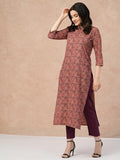 Anni Designer Women'S Cotton Blend Straight Printed Kurta With Pant (Titta Maroon_Xl_Maroon_X-Large),Maroon,XL,Cotton Blend,Regular,